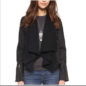 Black denim jean Free People cropped jacket with built in scarf size 4